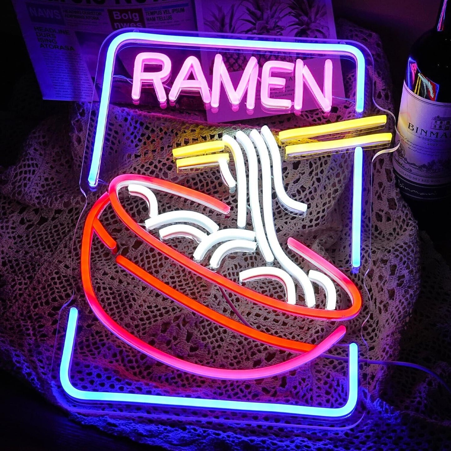 Ramen Neon Sign Noodle Led Neon Lights for Wall Decor Neon Ramen Light up Sig...