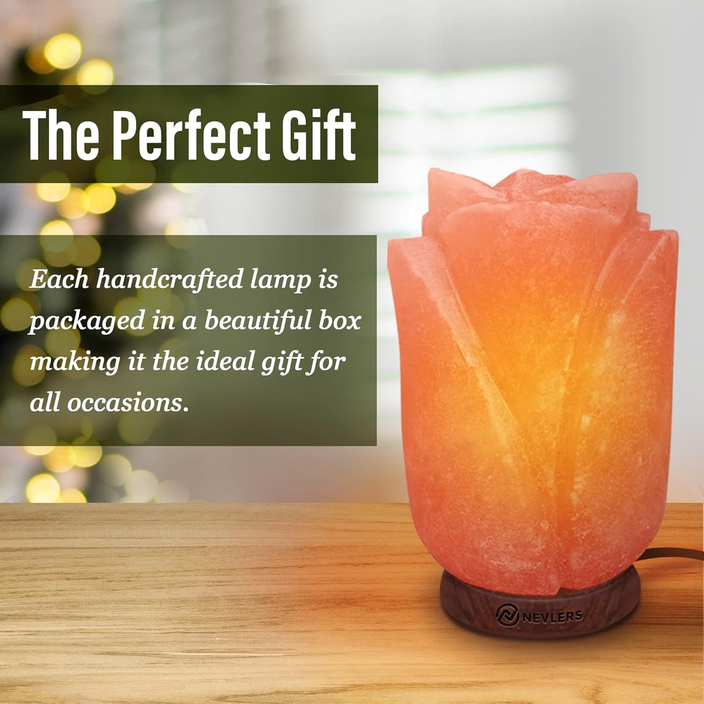 Flower Shape Pink Himalayan Salt Lamp with Wood Base | 7-8 Lbs and 7"- 8" Tall Salt Rock Lamp W/Dimmer Cord & Light Bulb | 100% Salt Light Himalayan Lamp | Himalayan Salt Lamps for Home Decor