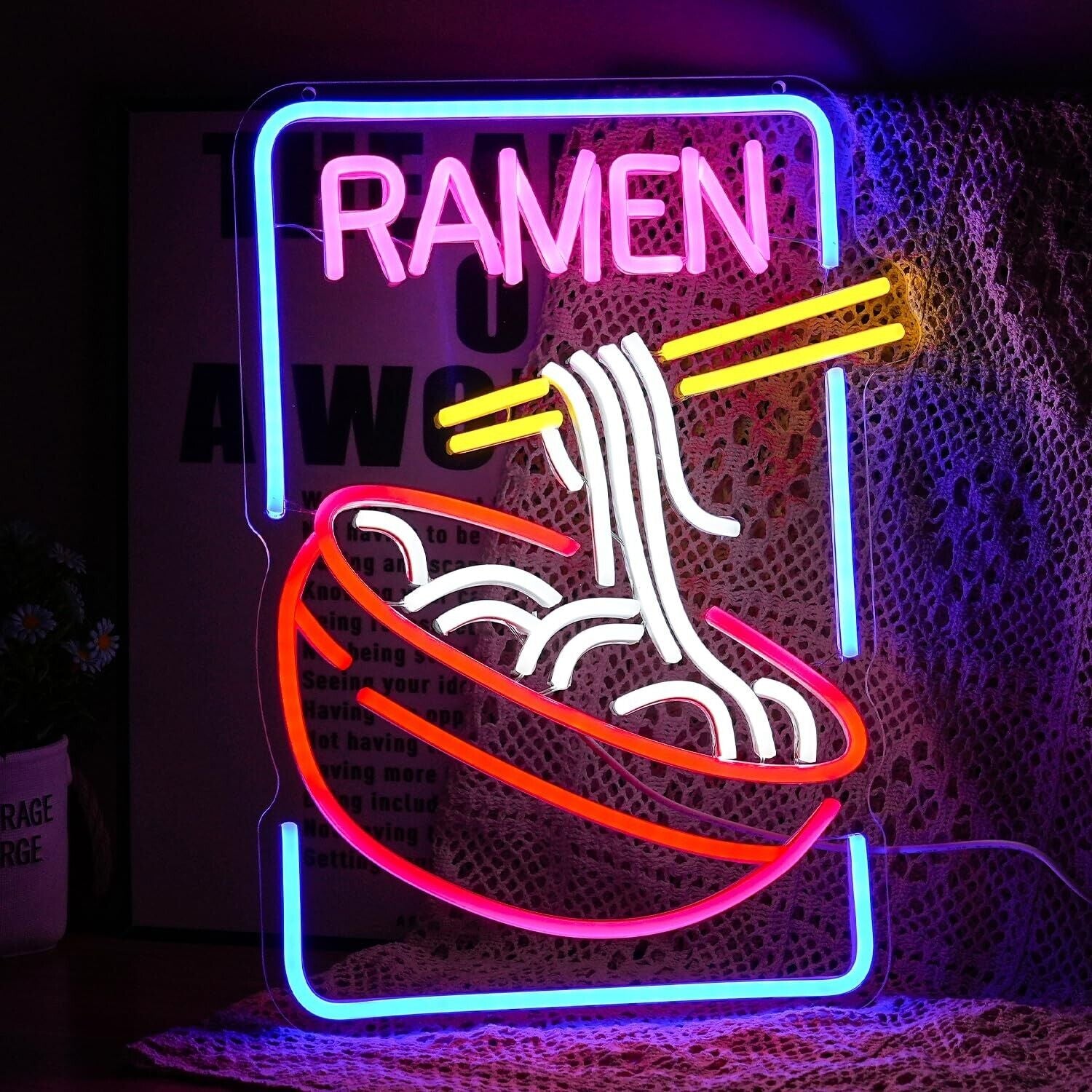 Ramen Neon Sign Noodle Led Neon Lights for Wall Decor Neon Ramen Light up Sig...